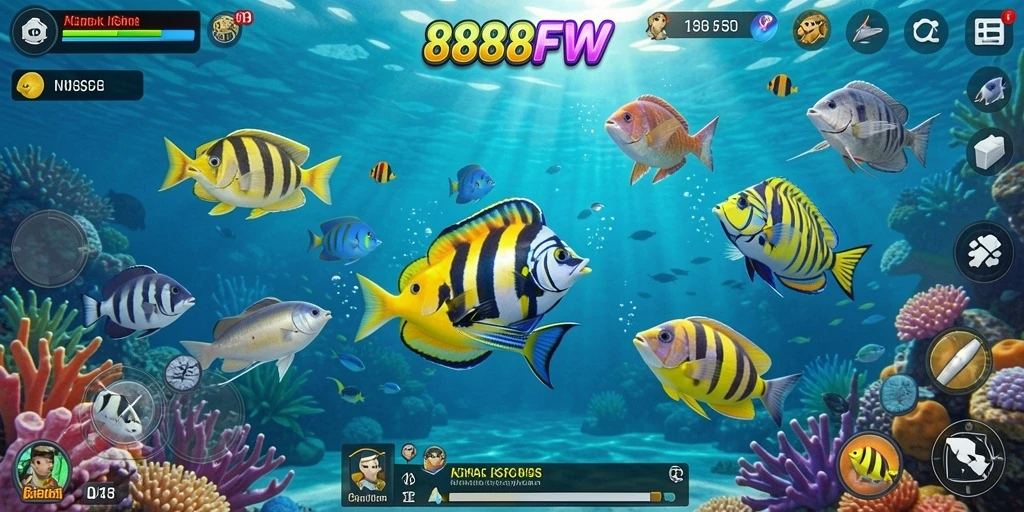 Screenshot gameplay 888FW yang menampilkan momen seru menangkap ikan.
