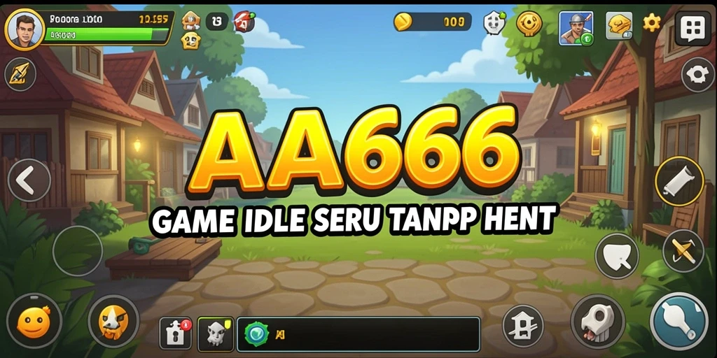 Screenshot gameplay AA666 menunjukkan pengumpulan sumber daya yang otomatis dan menyenangkan.