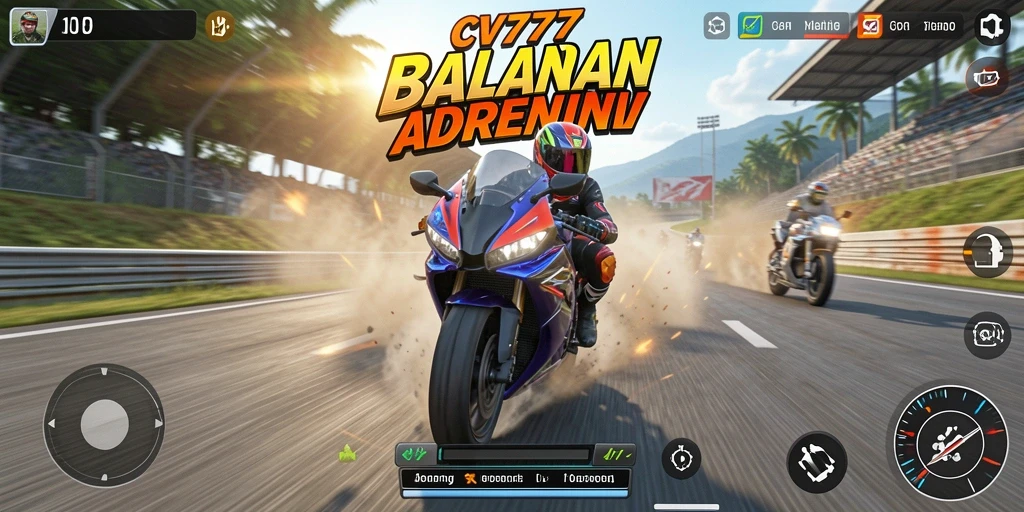 Tampilan gameplay mendebarkan dari CV777 saat balapan motor.