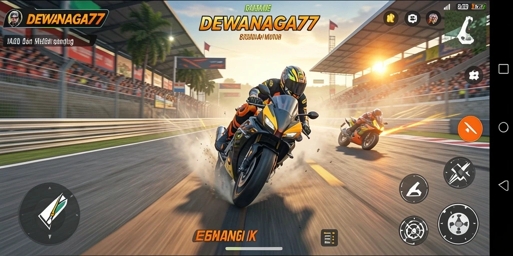 Gameplay balap motor seru di DEWANAGA77 dengan trek dan motor variatif.