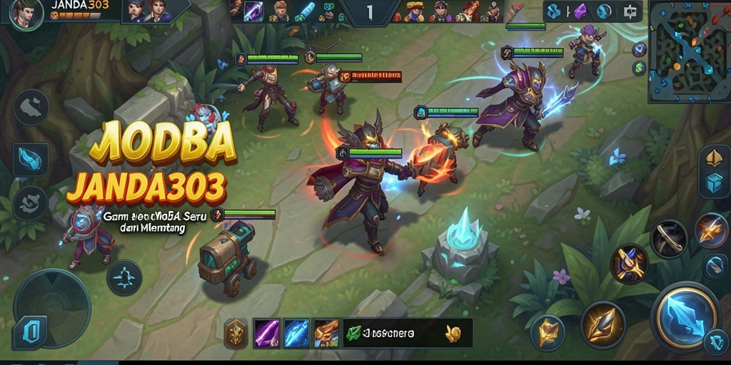 Gameplay seru JANDA303 dalam aksi pertempuran MOBA.