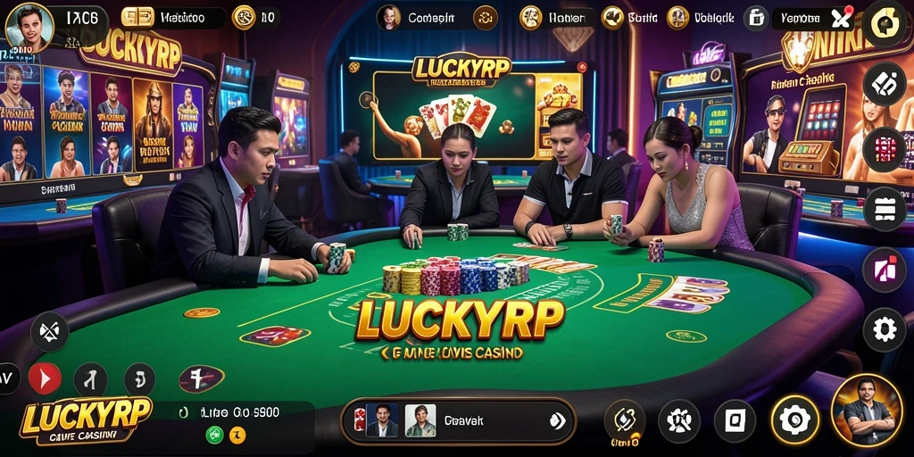 Screenshot LUCKYRP menampilkan dealer profesional dan suasana kasino yang hidup.