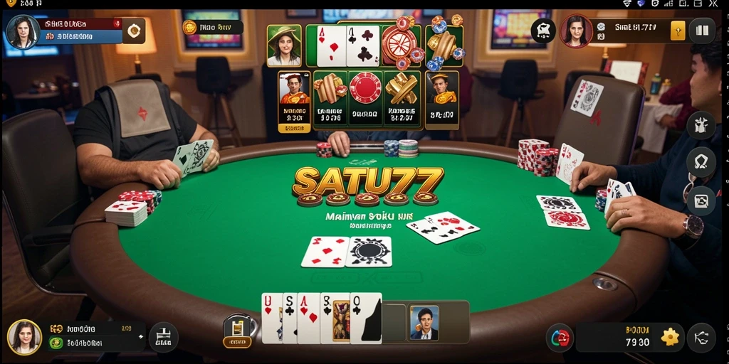 Tampilan gameplay Poker seru di SATU77 dengan fitur interaktif.