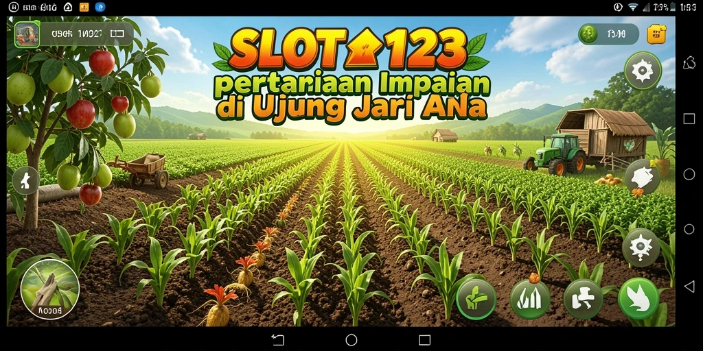 Tampilan permainan SLOT123 yang menggambarkan serunya bertani.